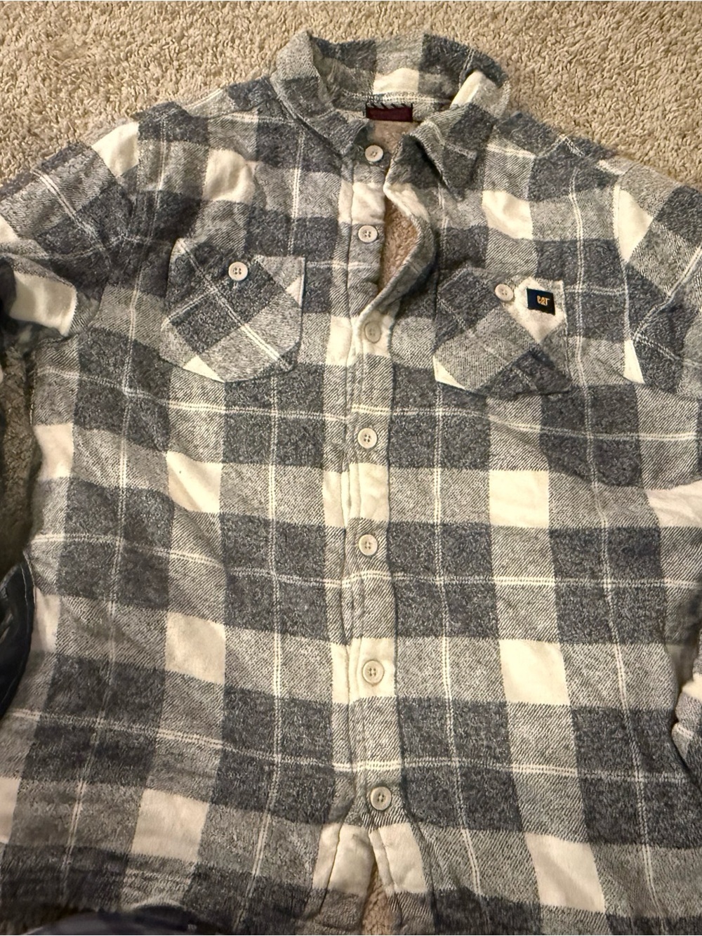 Caterpillar Gray and White Plaid Flannel Jacket